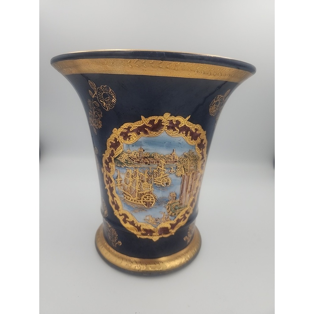 Cobalt‎ Blue Glaze Vase Similar To New Mikado, Pagoda Design,gold Gilding